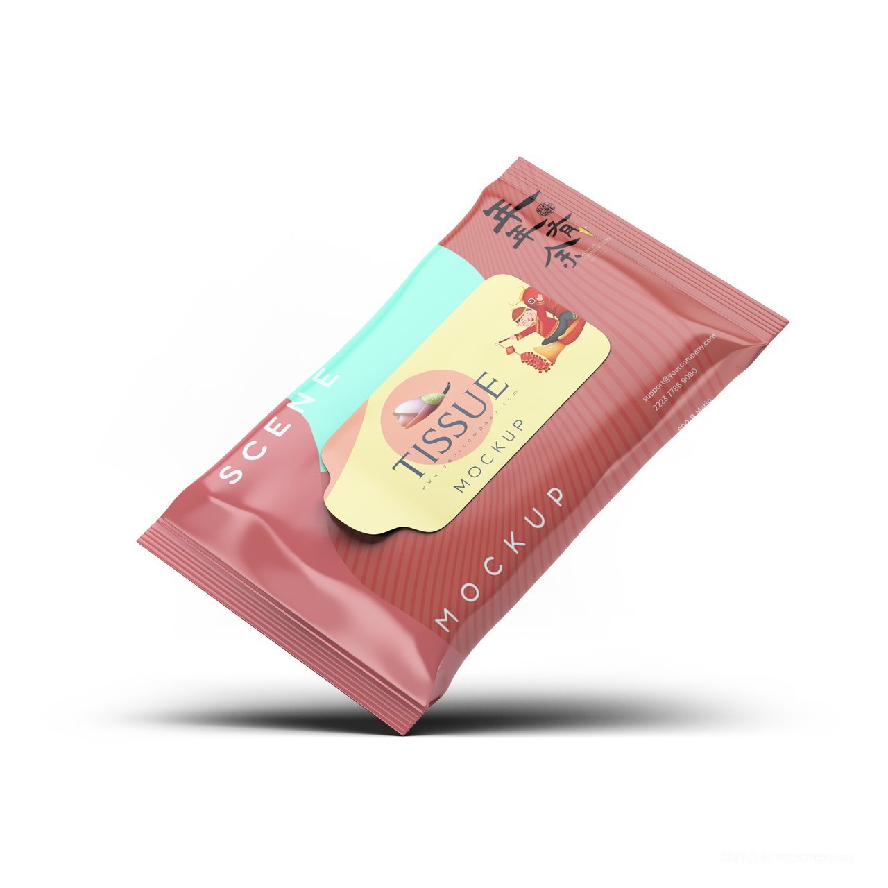 红色年年有余湿巾国潮文创样机