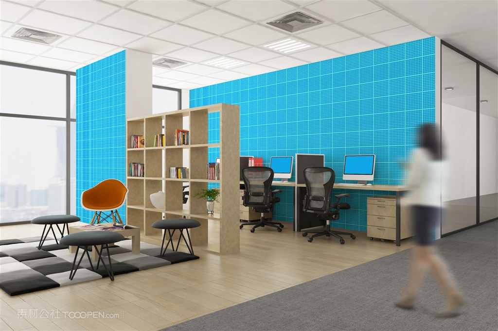 公司企业前台形象墙室内贴图样机设计模板效果VI素材PSD分层