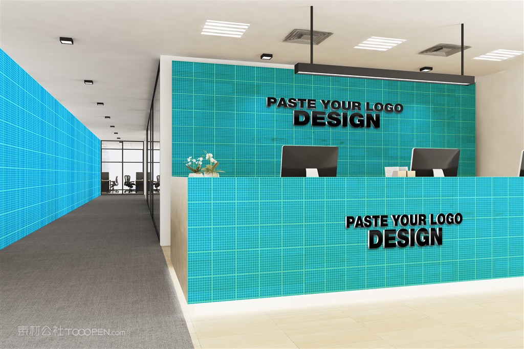 公司企业前台形象墙室内贴图样机