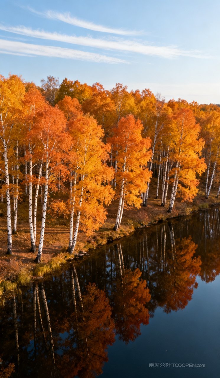 天空树木湖泊山水风景秋季秋天山峰唯美