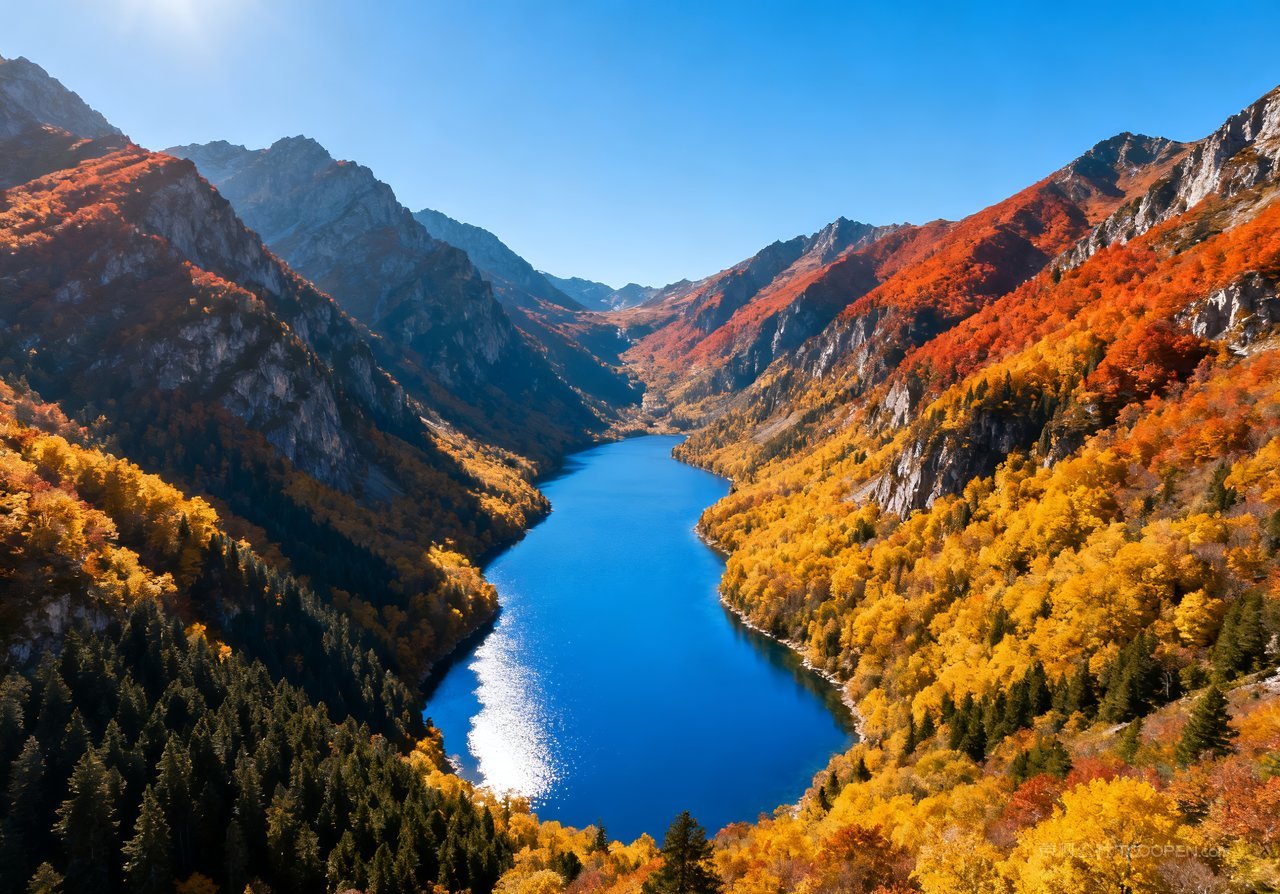 天空湖泊山水秋天意境唯美山峰