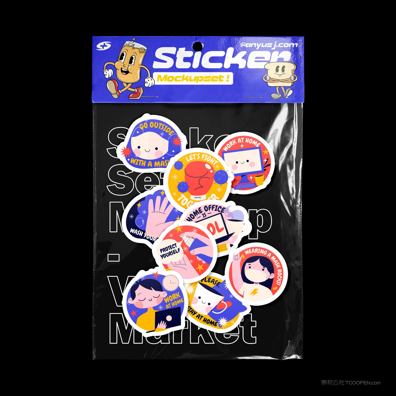 透明袋卡通贴纸不干胶贴纸样机 (4)