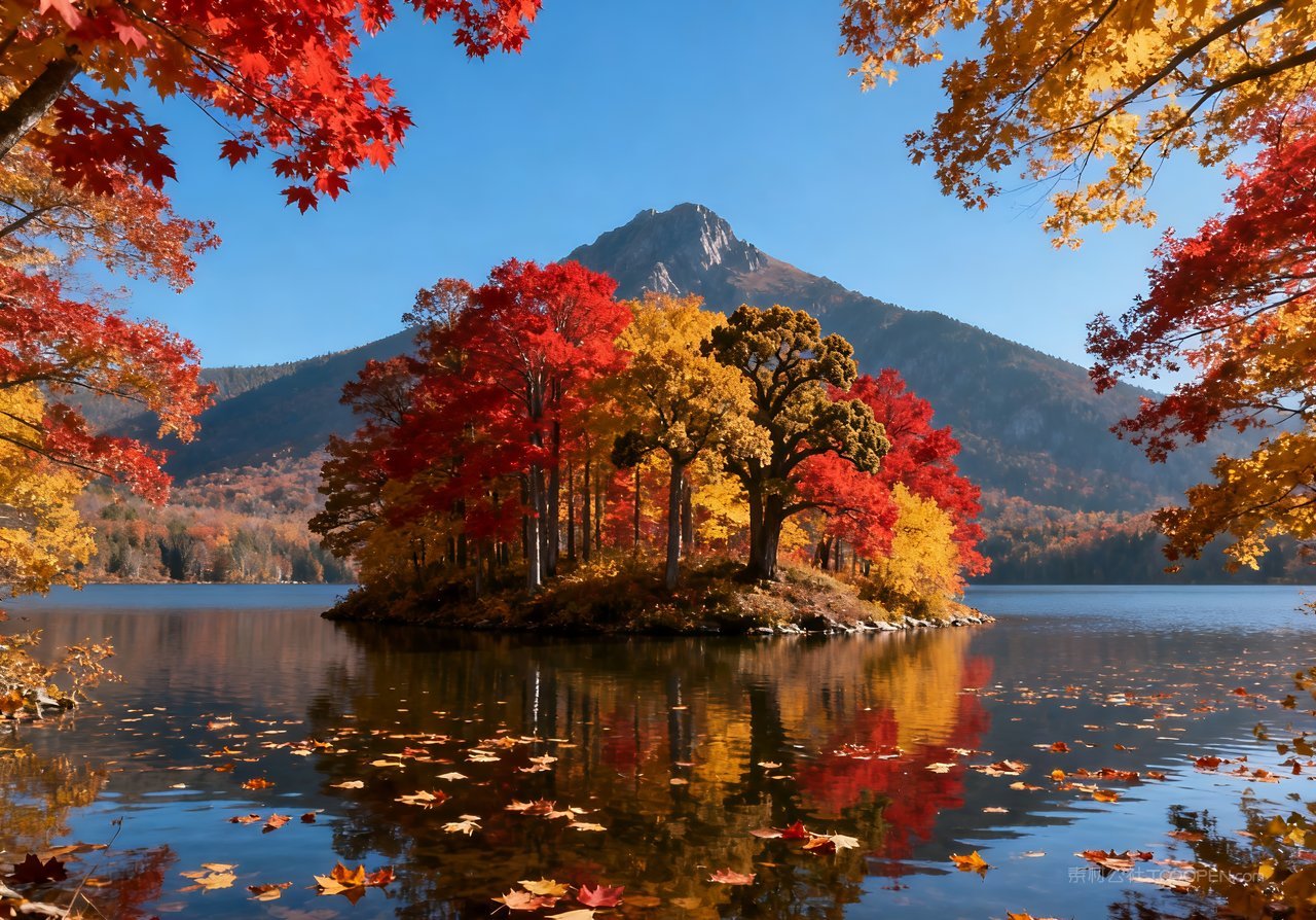 湖泊意境山水天空山峰青山唯美秋天