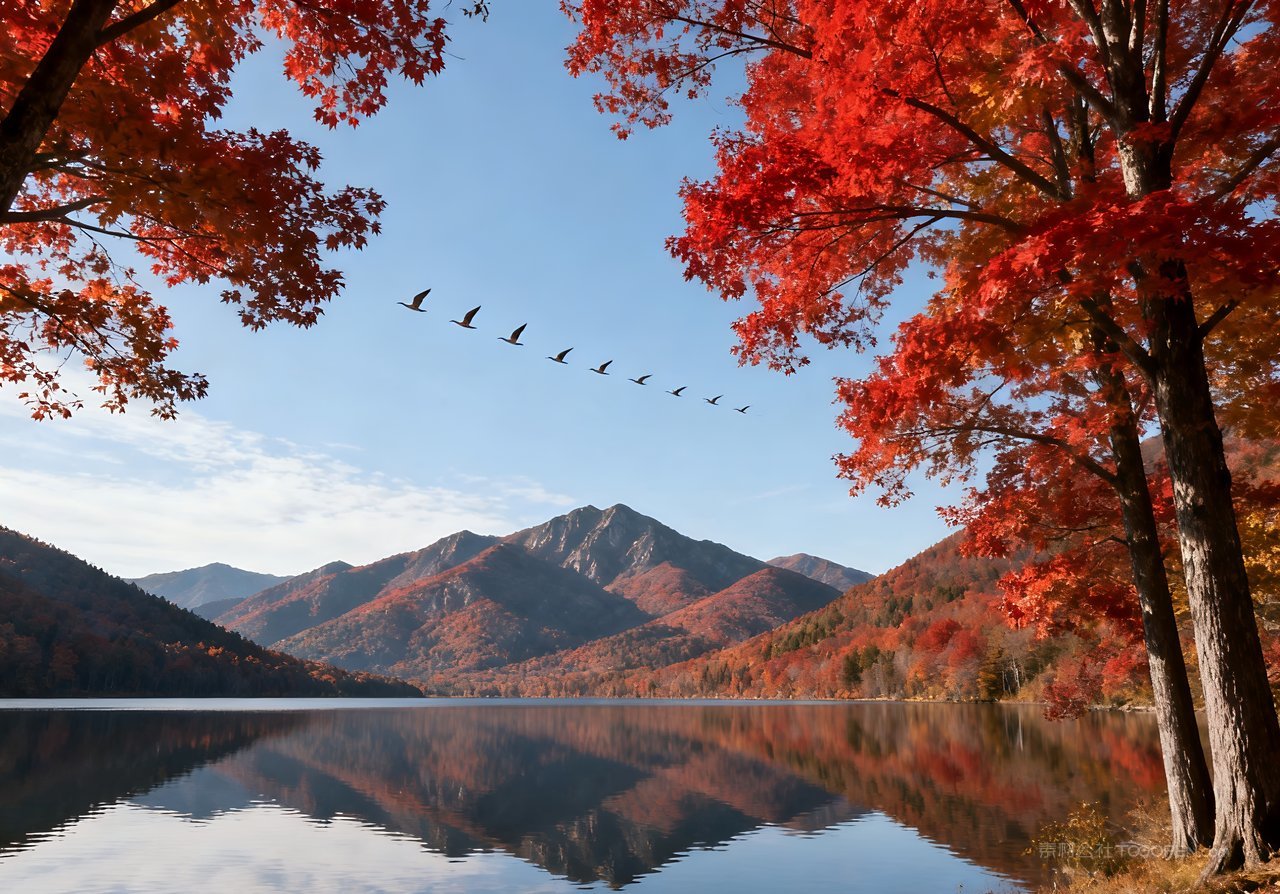 山水意境湖泊唯美山峰秋天天空青山