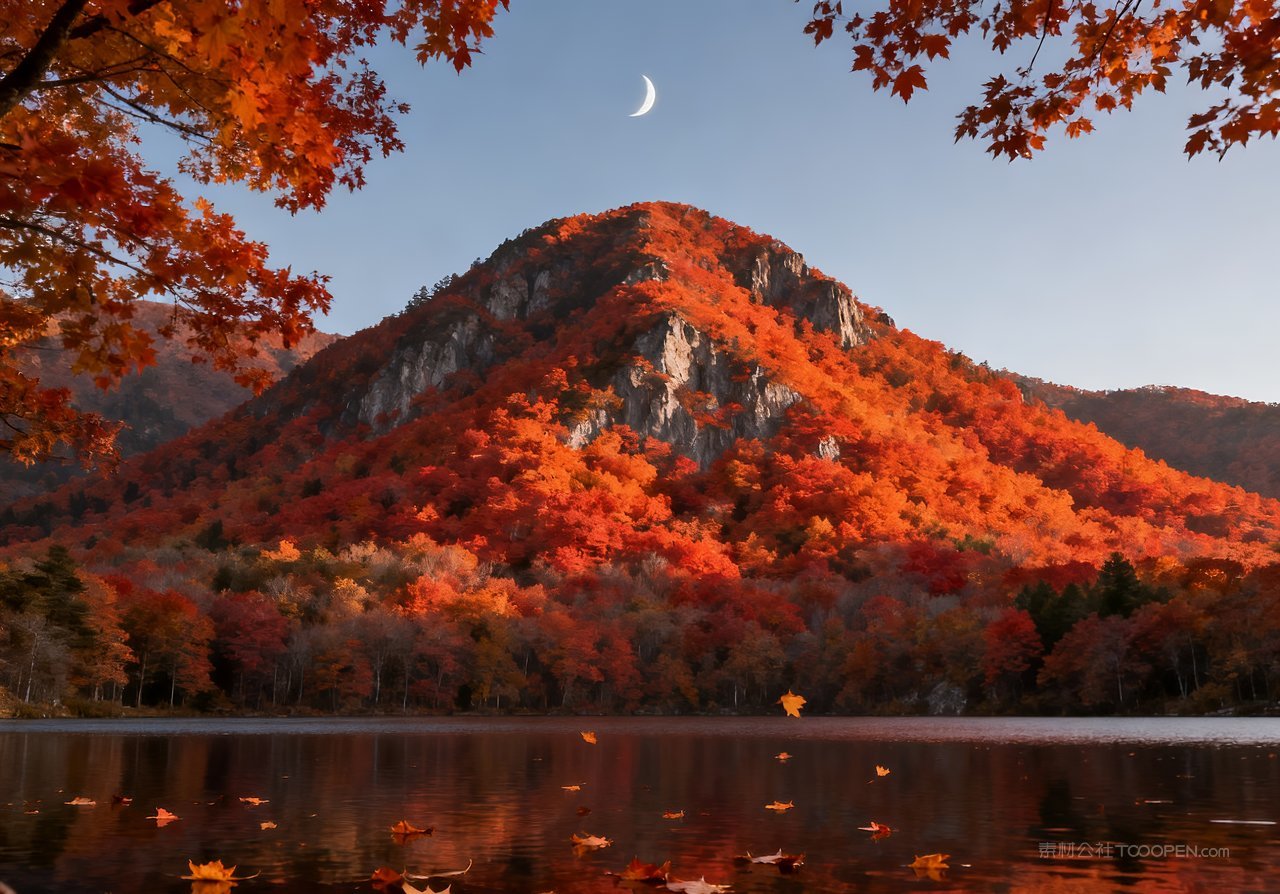 青山山水湖泊天空唯美意境秋天山峰