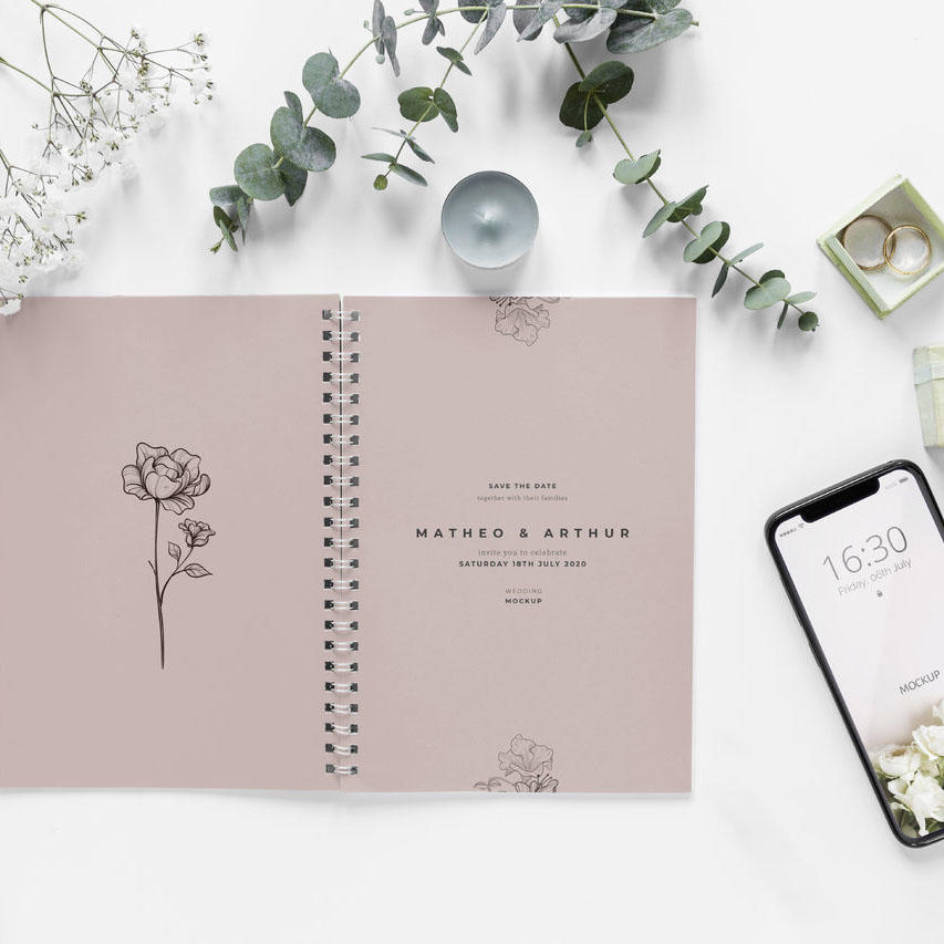 花束背景婚礼请柬样机