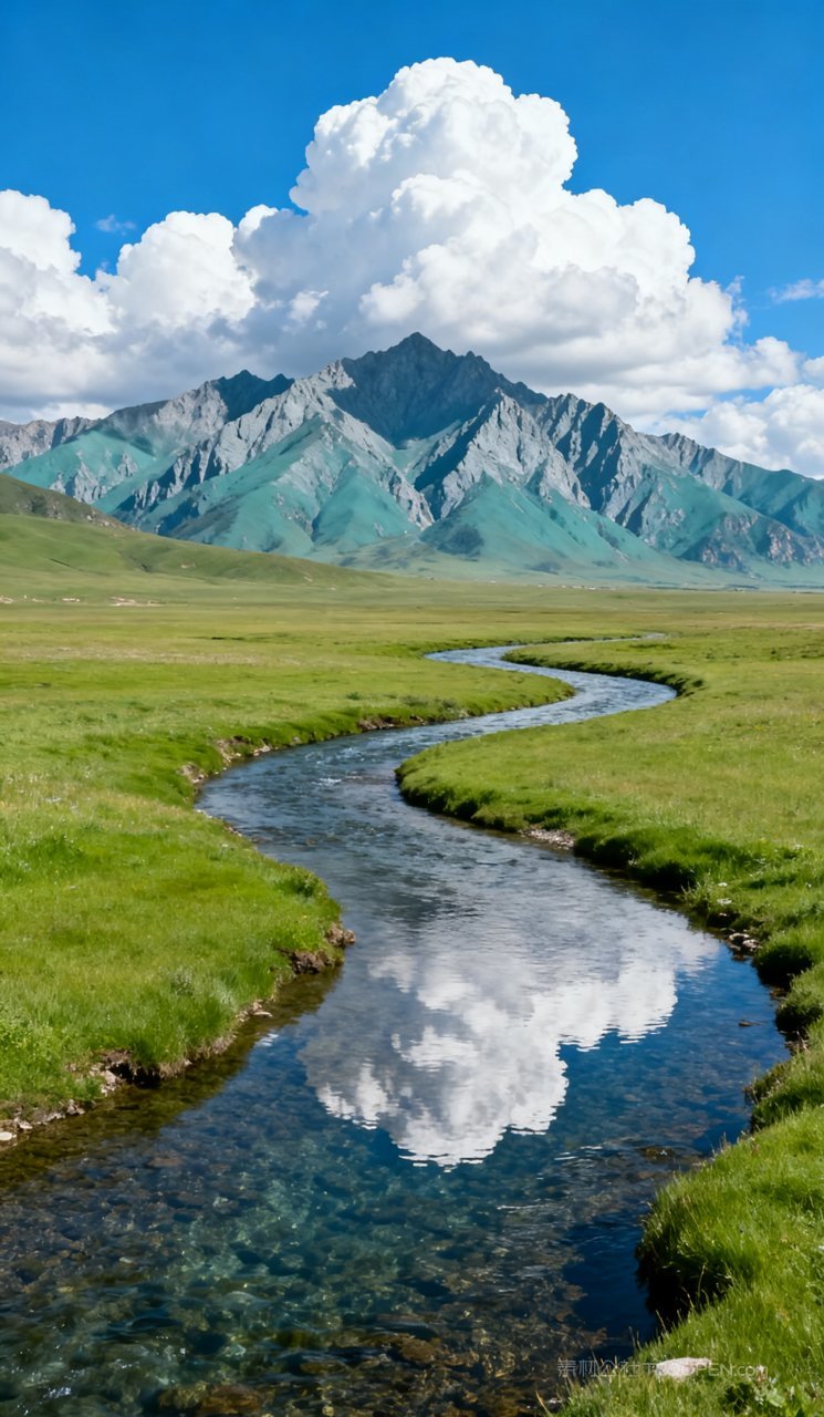 景色云彩自然天空草地草原唯美景观蓝天风景