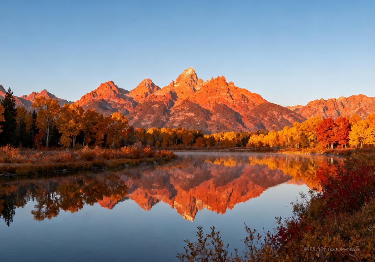 唯美意境山水湖泊天空秋天山峰