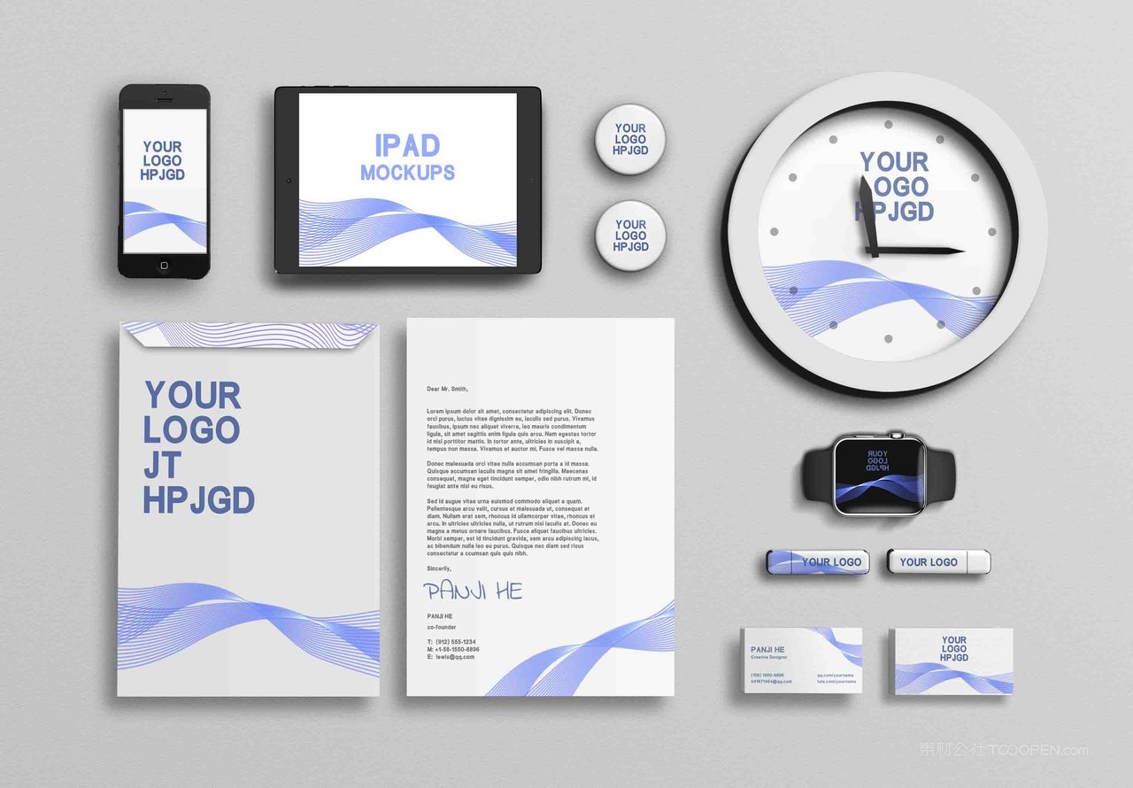 浅色科技蓝现代商务互联网公司企业vi样机