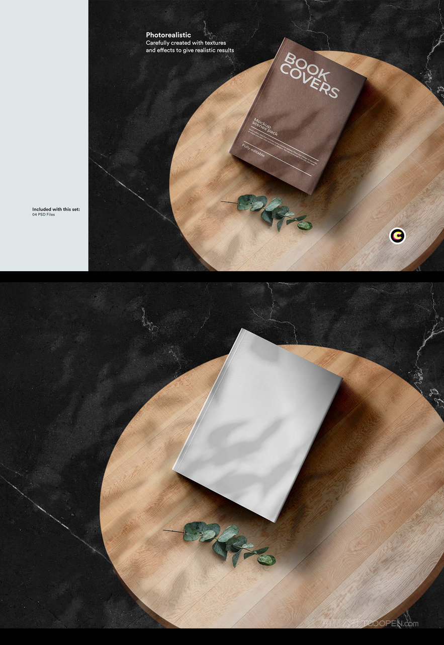 圆桌上的精装硬壳书场景样机 (4)