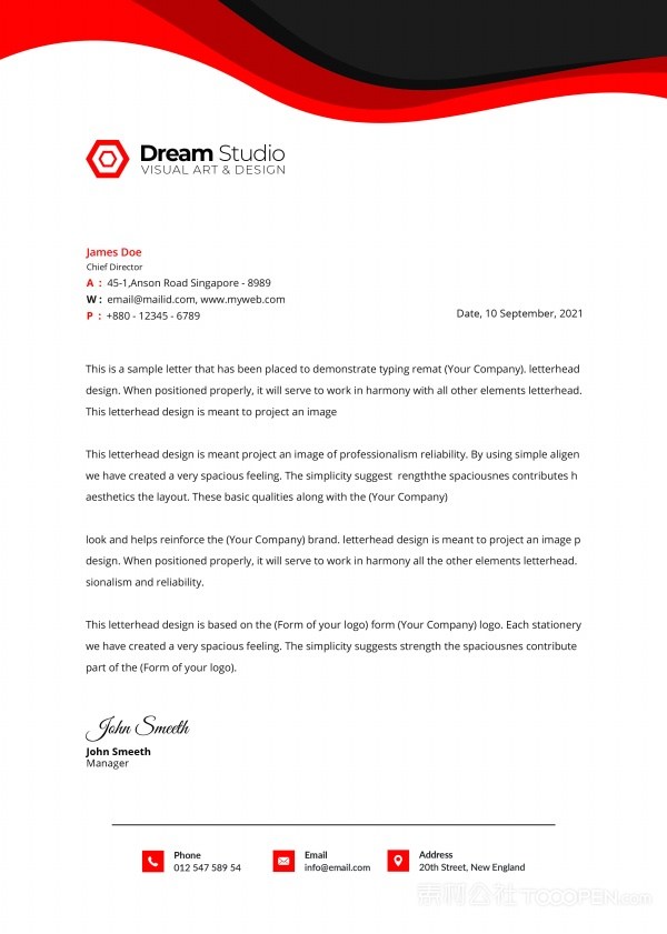 红黑拼接商务信纸