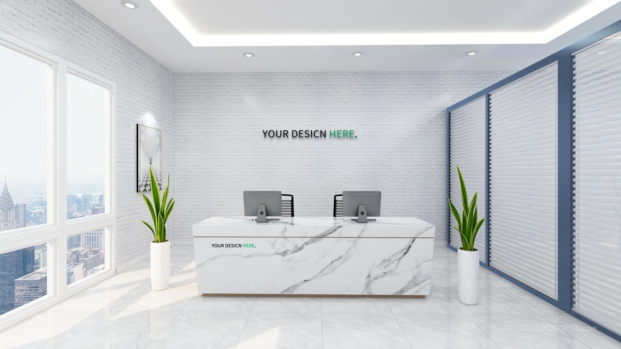 白色简洁前台形象墙logo标志样机前台样机 (11)