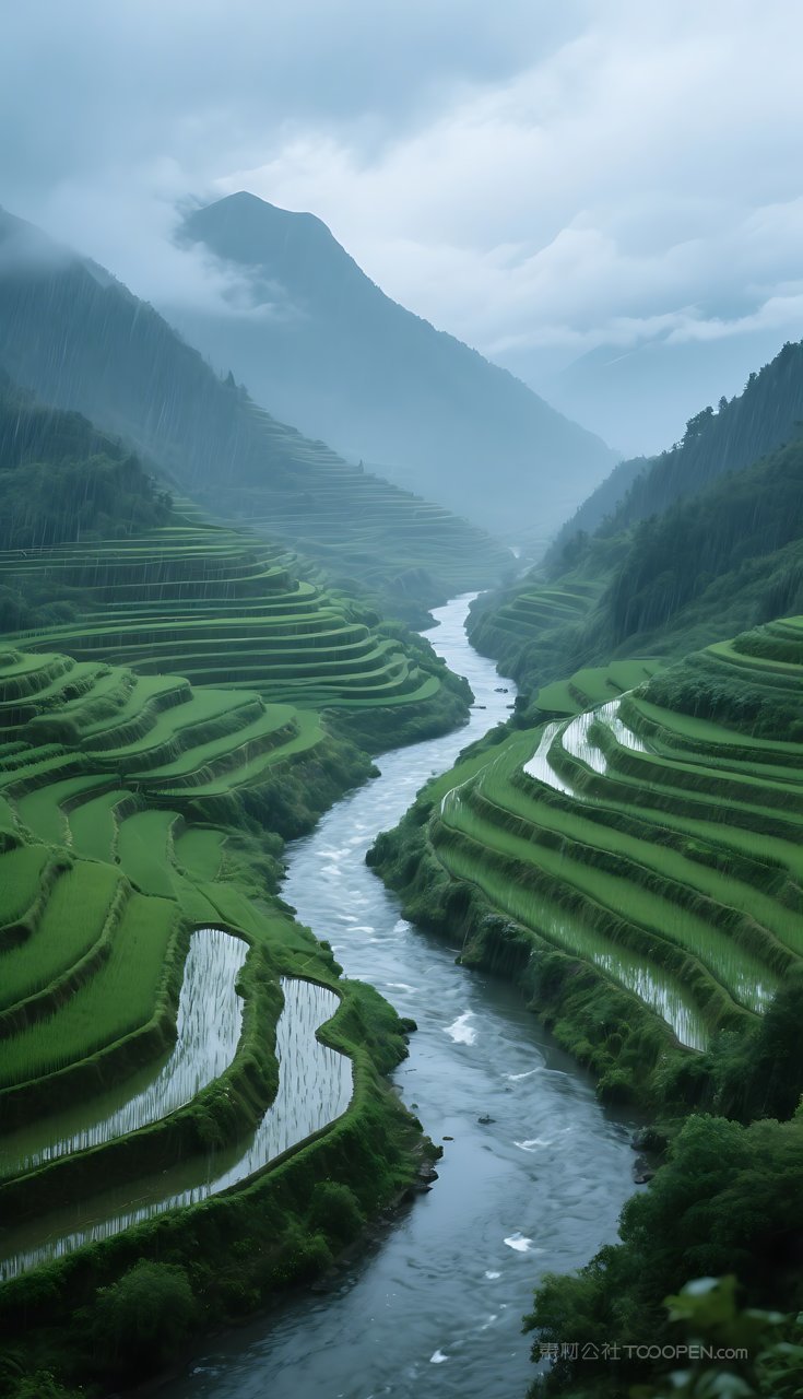山水唯美群山山峰风景河流湖泊