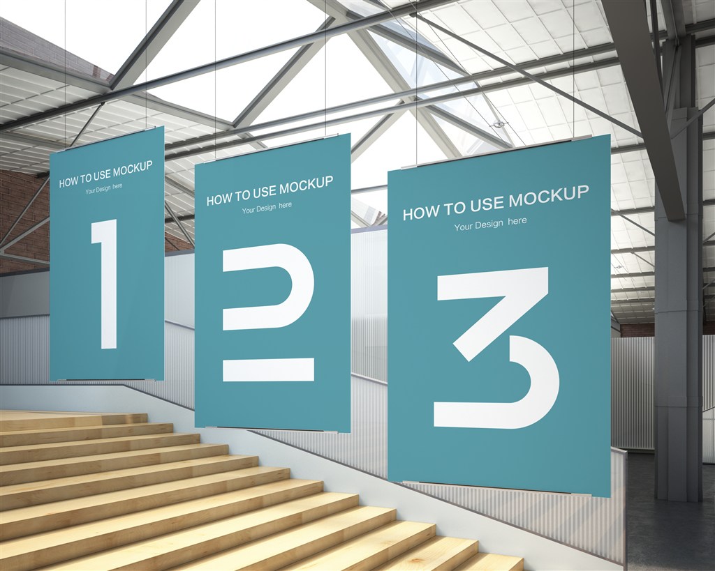 室内楼梯蓝色海报样机