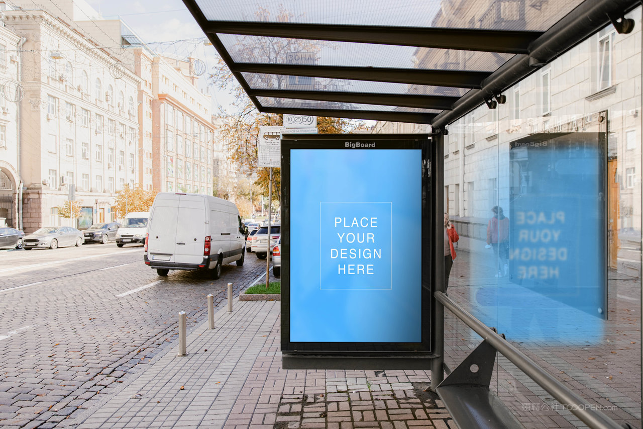 公交车站广告牌海报样机