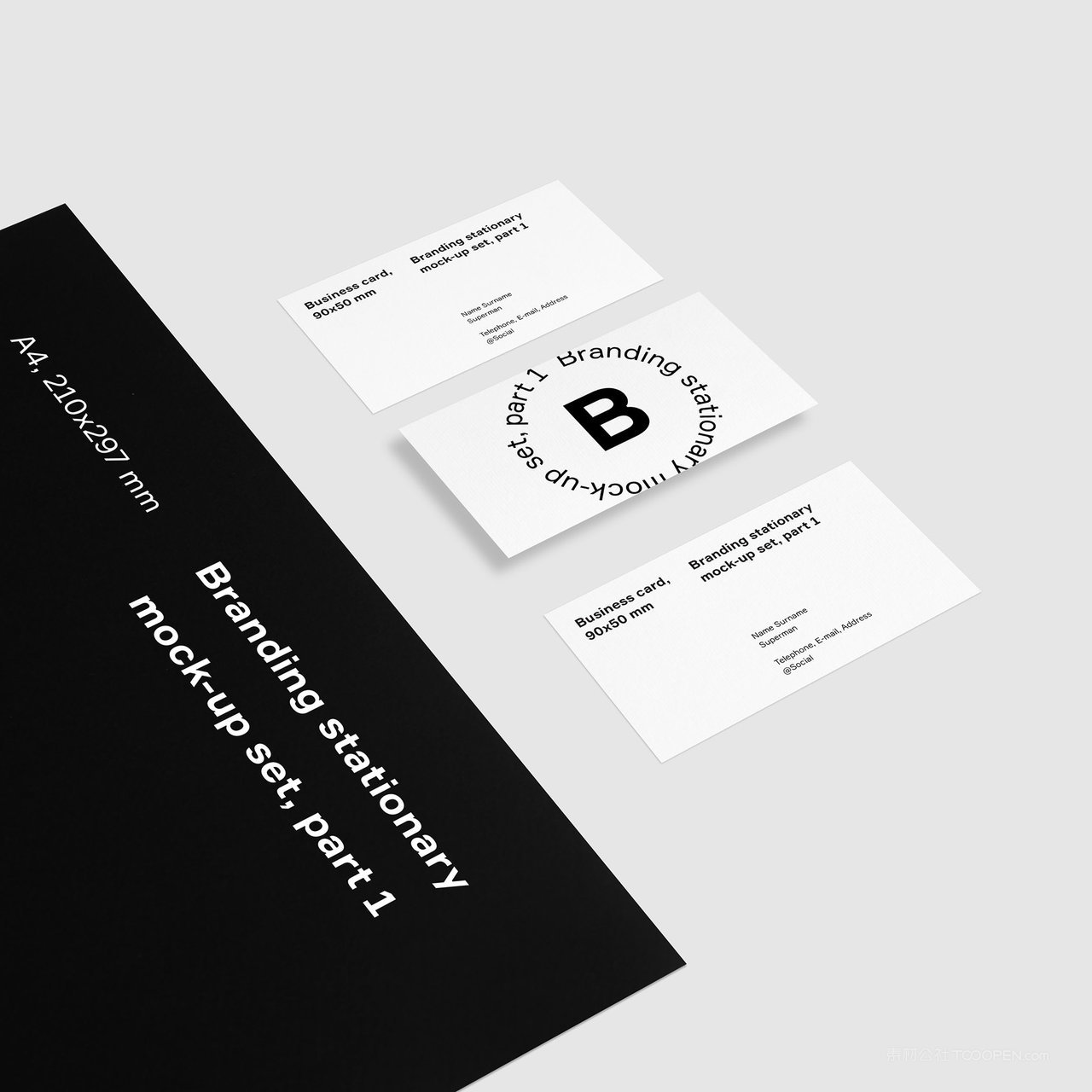 极简企业vi名片A4纸张贴图样机