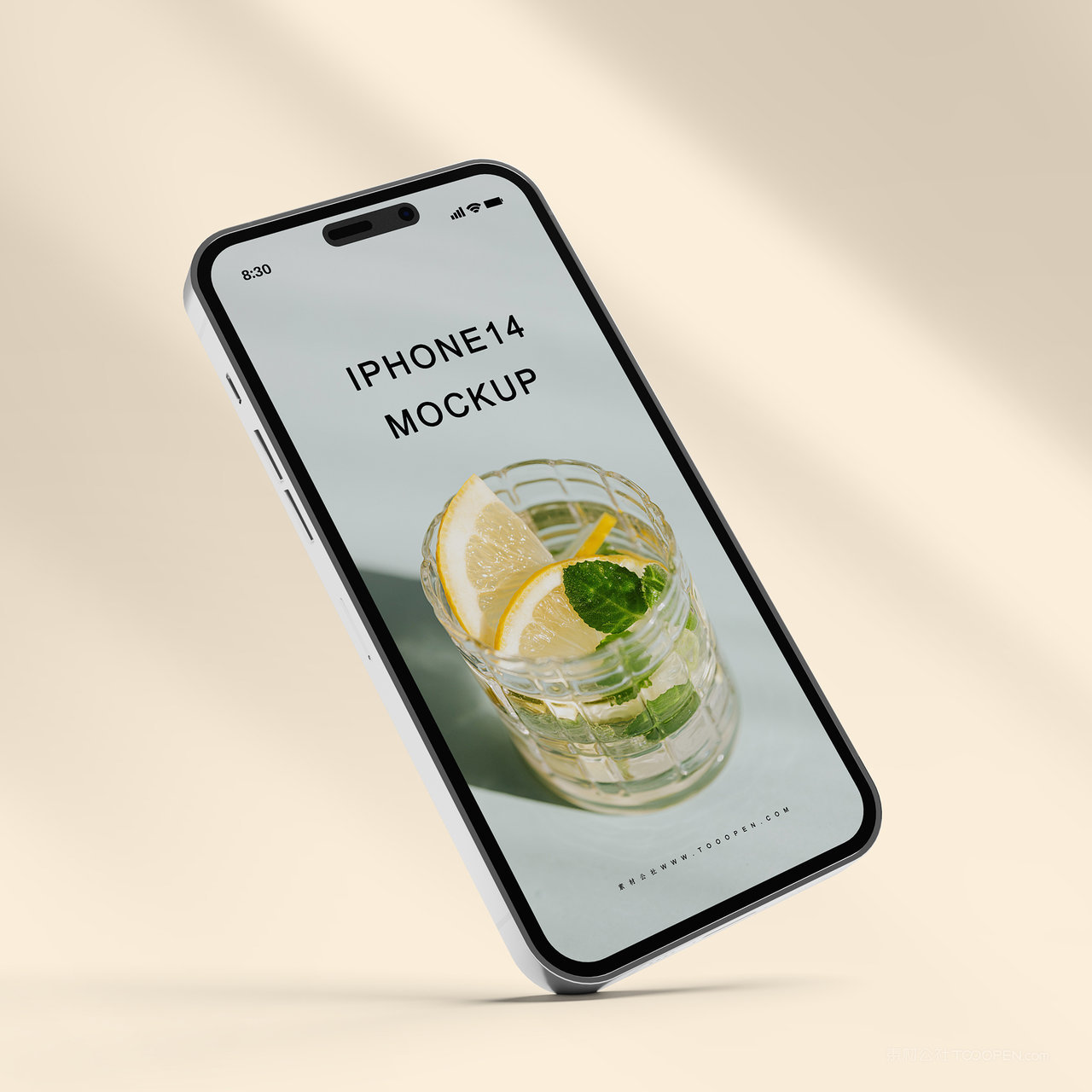 悬浮倾斜的手机iPhone14贴图样机