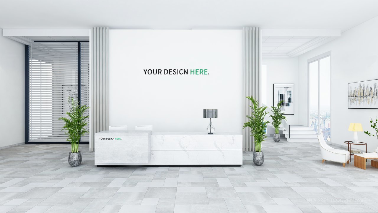 白色简洁前台形象墙logo标志样机前台样机 (6)