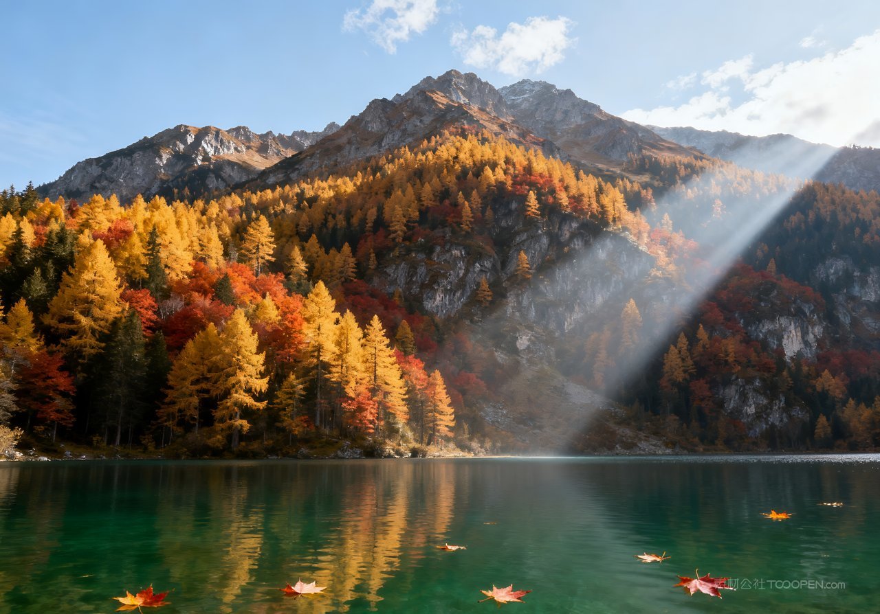 天空青山唯美山水意境秋天山峰湖泊