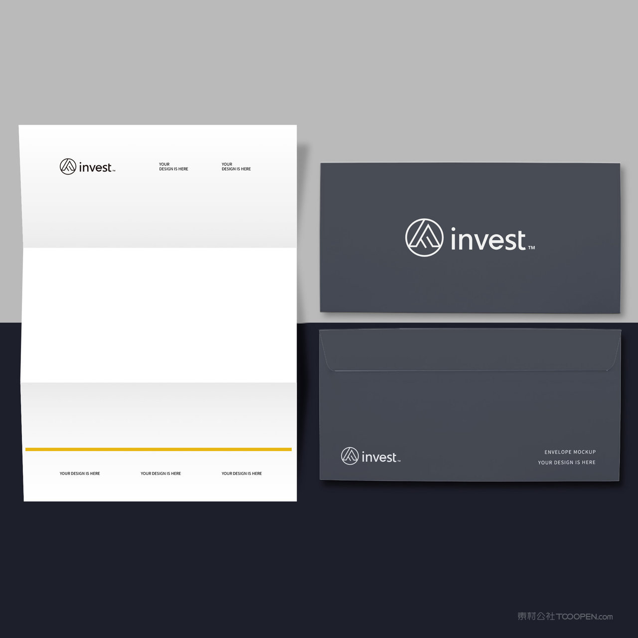 投资公司VI信封信纸文档贴图样机