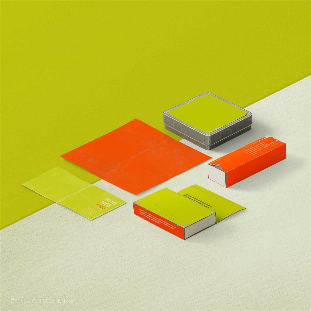 红绿对比色办公用品vi样机素材