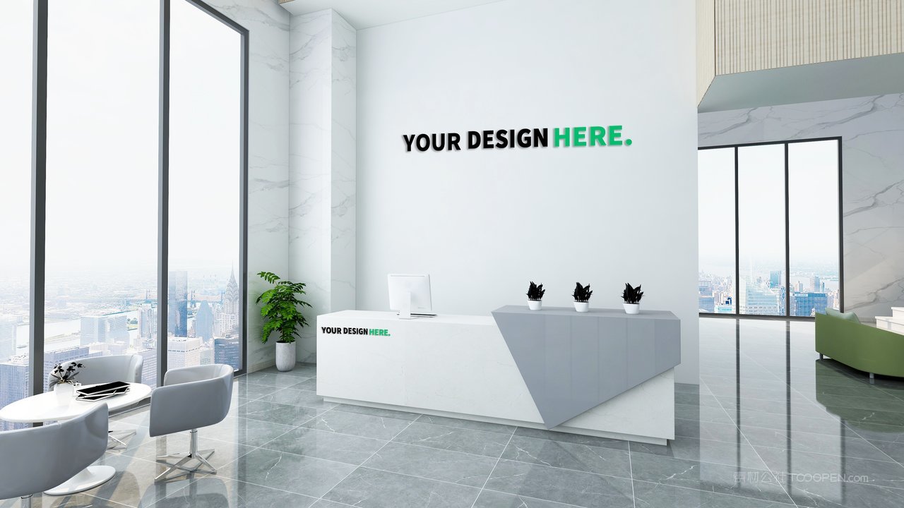 白色简洁前台形象墙logo标志样机前台样机 (5)