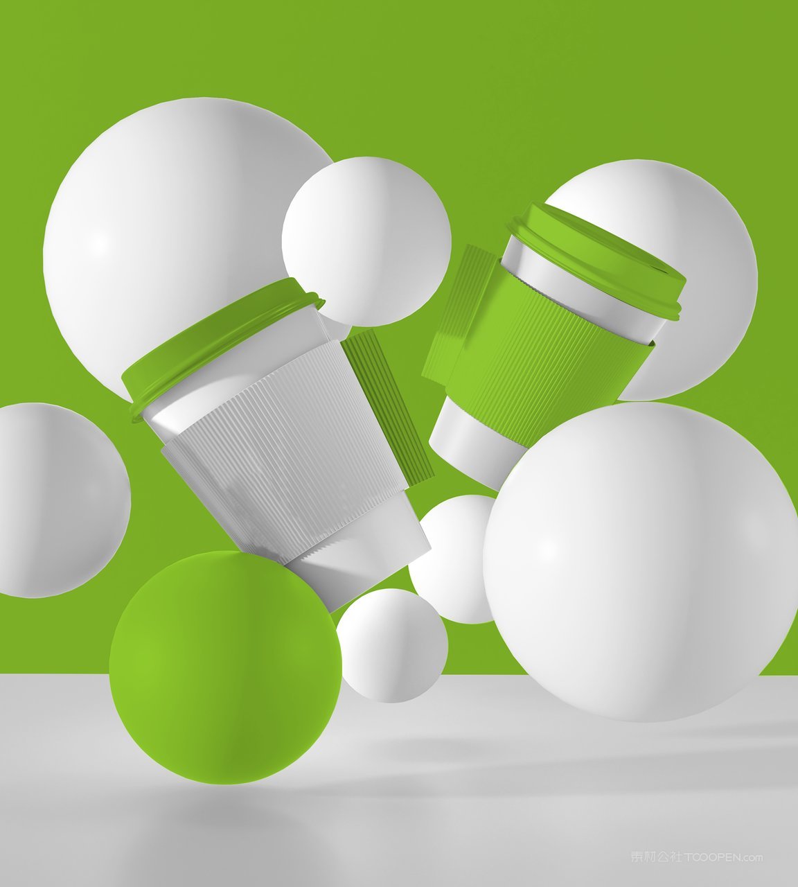 绿色两杯奶茶咖啡饮料餐饮品牌vi包装样机