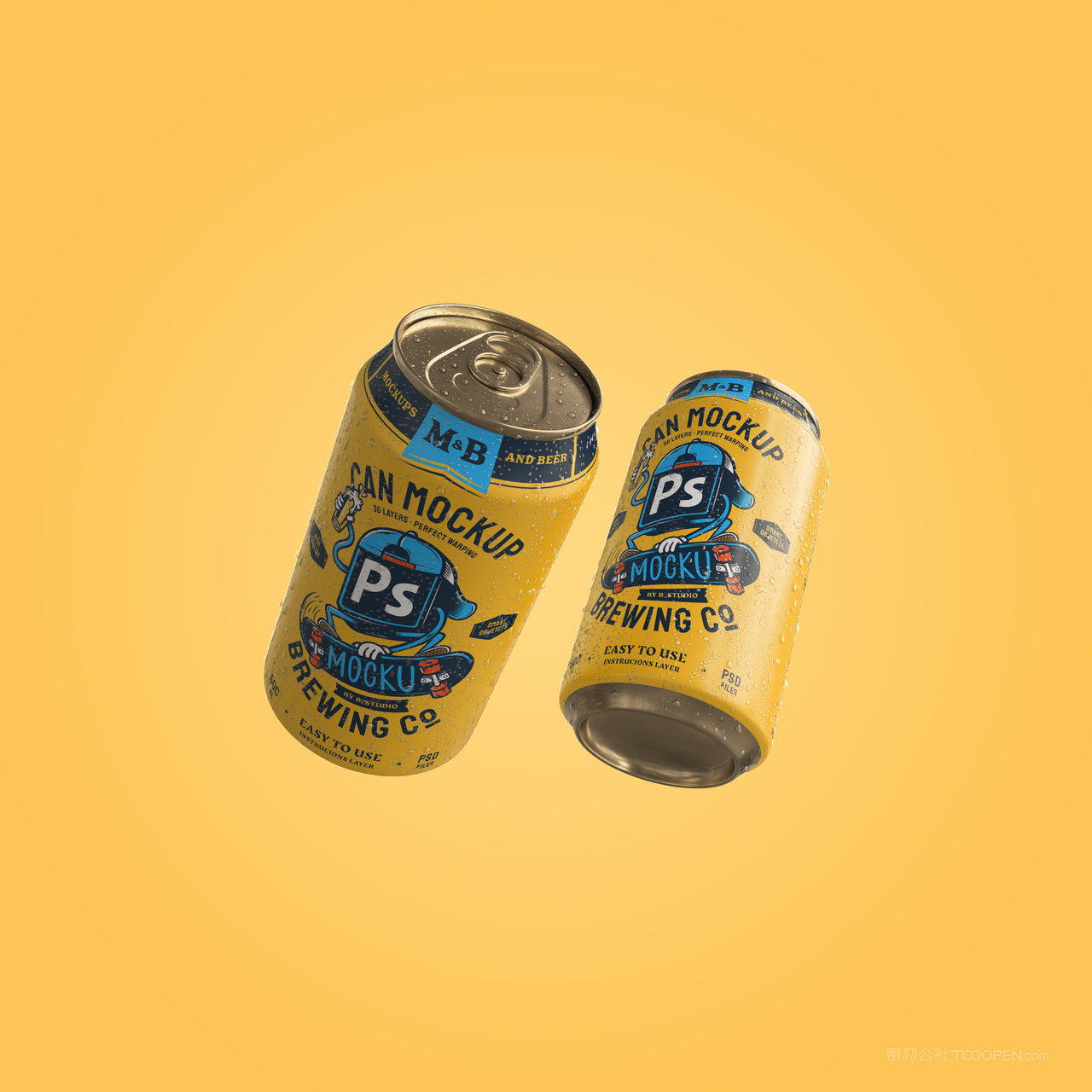 黄色易拉罐可乐瓶饮料包装样机 (2)