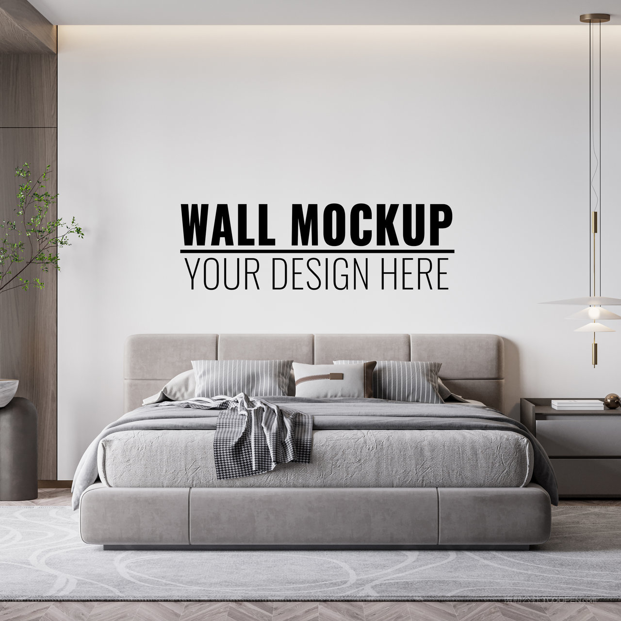 卧室墙面床头背景墙样机