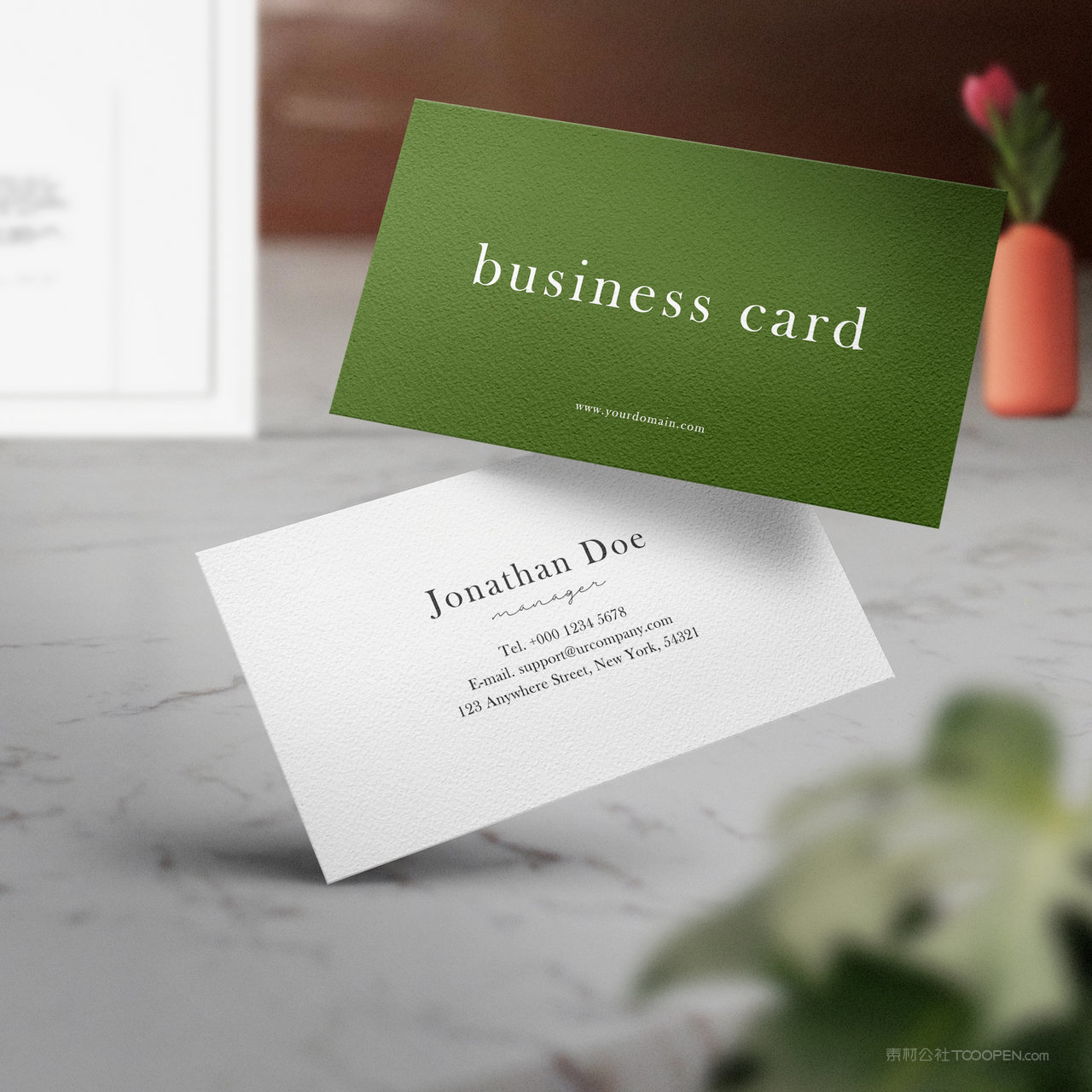 悬浮的名片正反面贴图样机