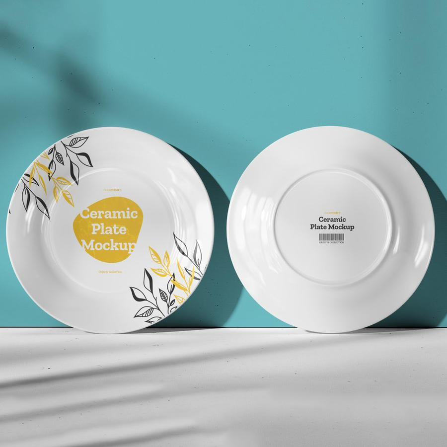 餐饮文创产品陶瓷餐具盘子vi展示样机 (1)