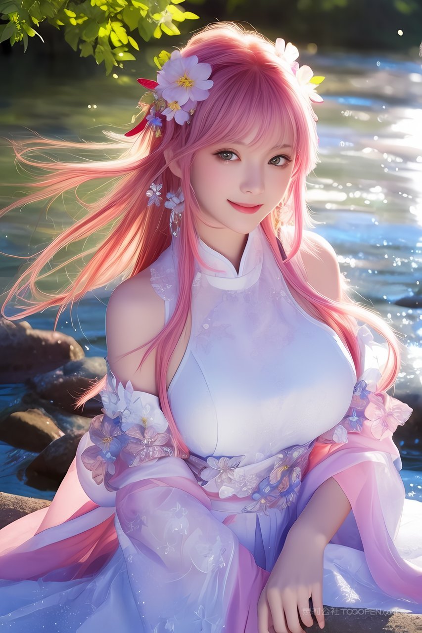 橙红色头发飘逸ai清纯性感美女户外艺术照片