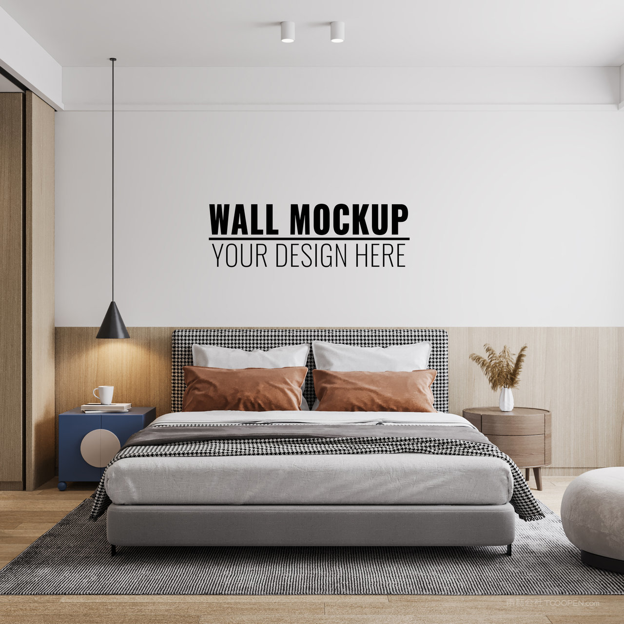 卧室室内背景墙贴图样机