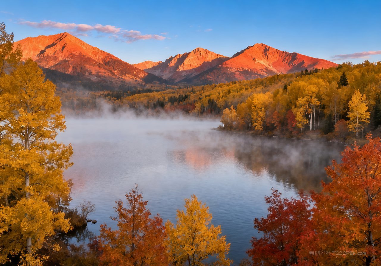 秋季山峰青山意境天空湖泊山水唯美