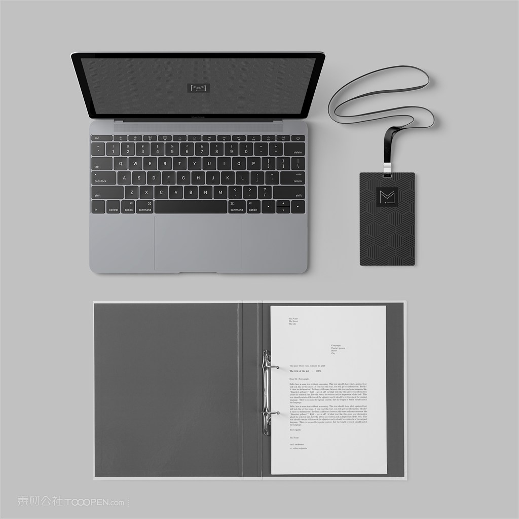 简约黑色轻奢vi笔记本电脑文件夹工作牌样机