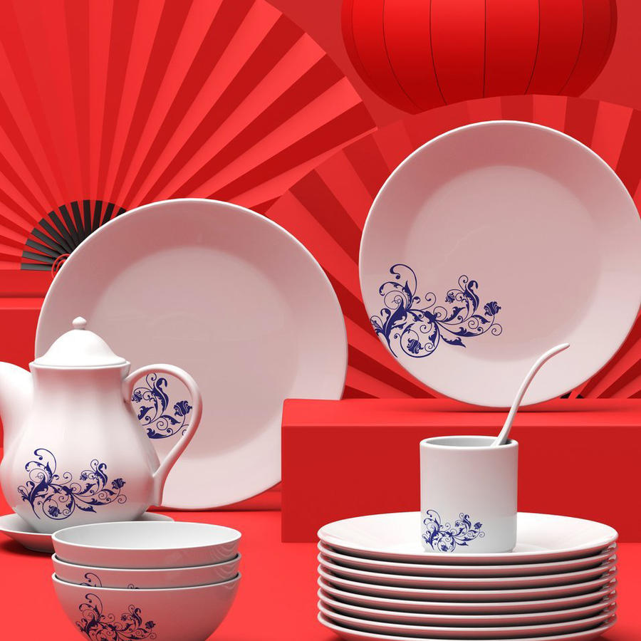 国潮中式景德镇瓷器碟子产品样机 (6)