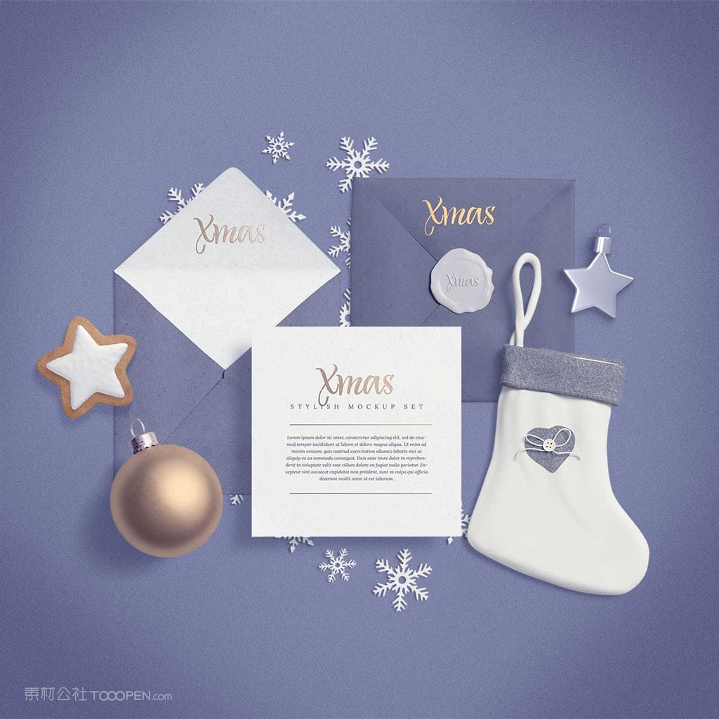 唯美圣诞节卡片袜子场景样机