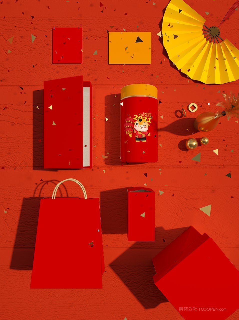 中国红精品国潮文创贺岁年货礼盒样机