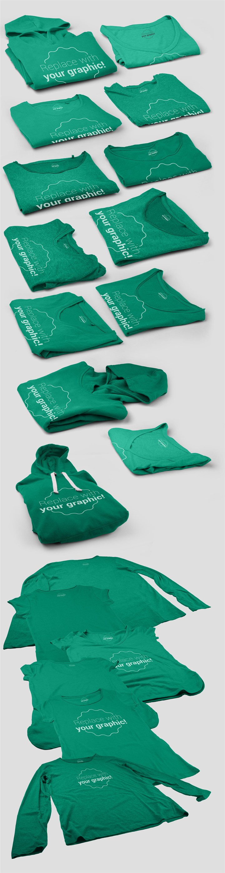 各种角度圆领带帽绿色T恤样机