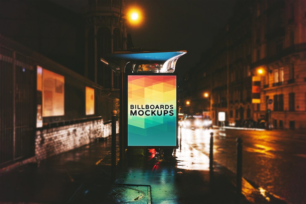 站台街头户外T牌灯箱广告牌样机图片下载