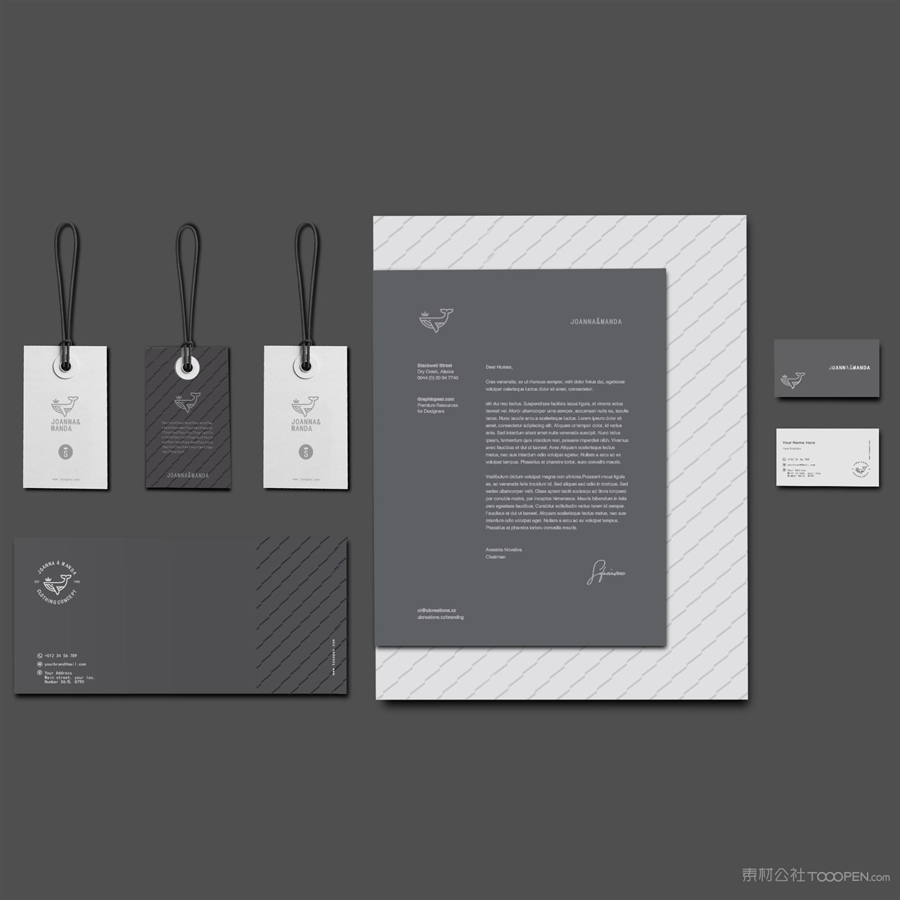 服装品牌VI吊牌信封名片样机