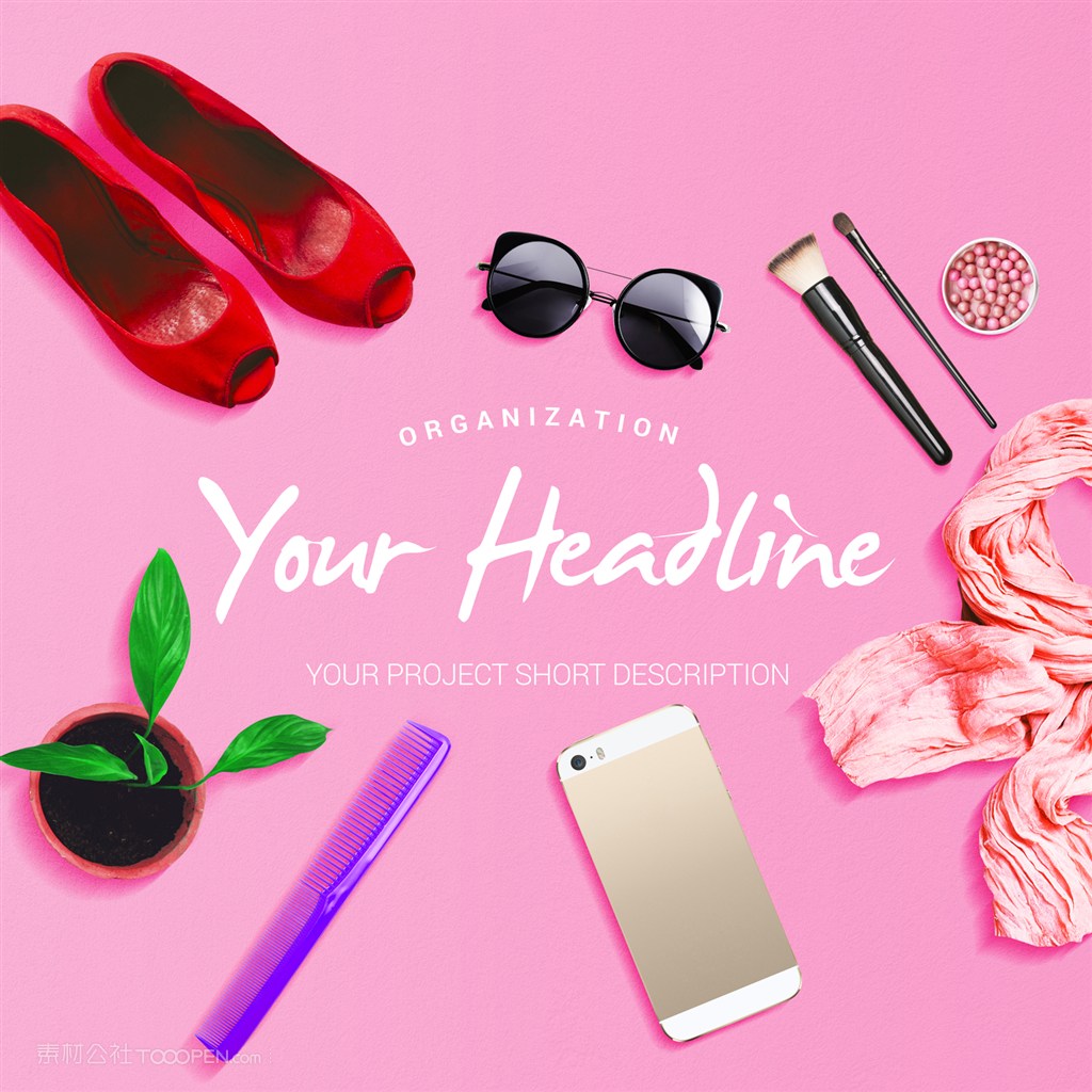 墨镜手机梳子围巾红色高跟鞋女性场景样机