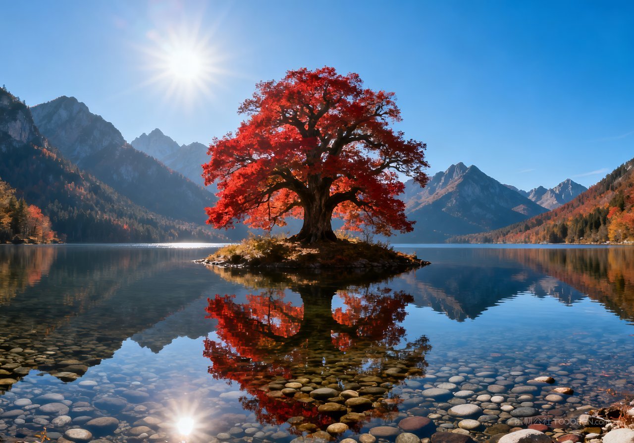 秋天山峰天空青山唯美湖泊山水意境