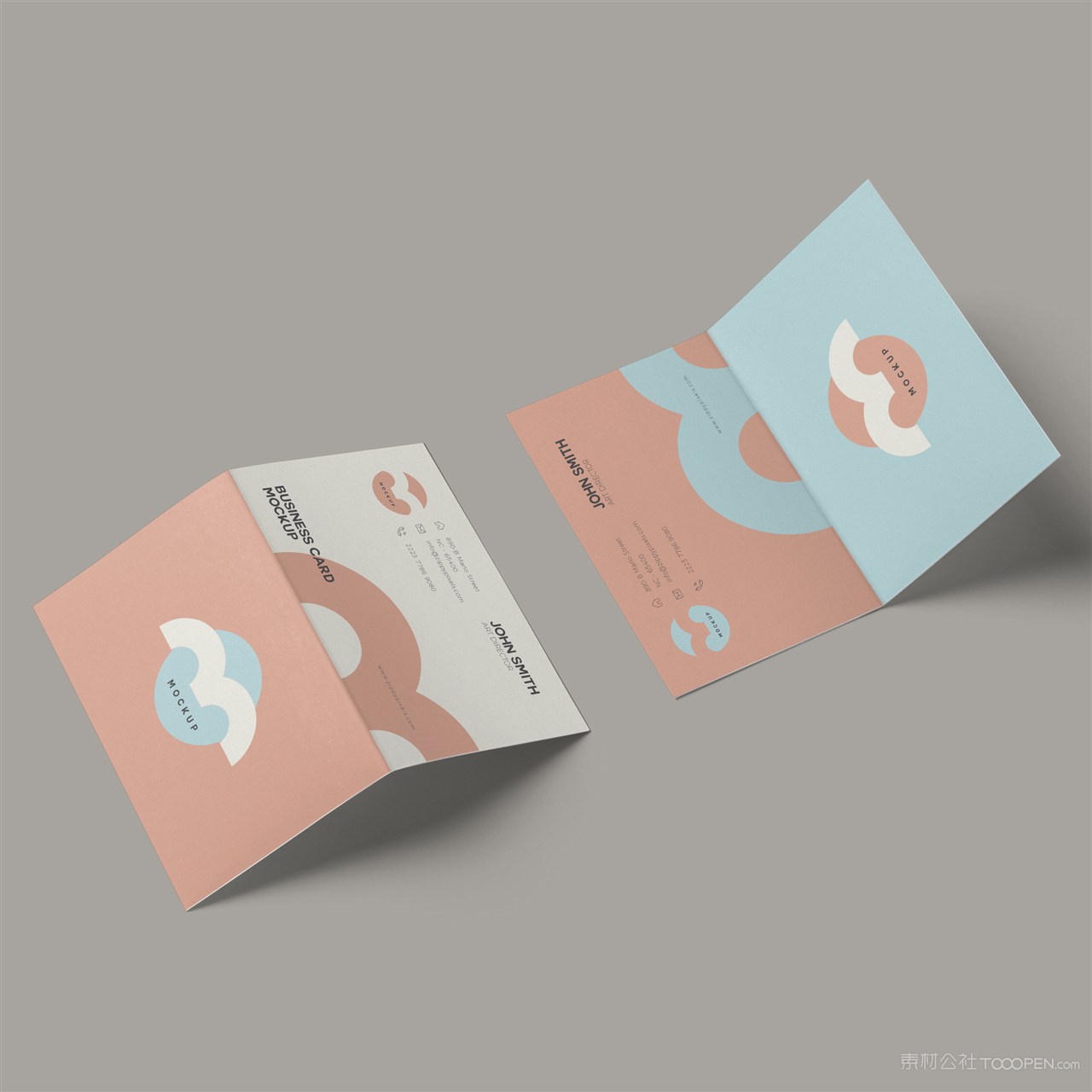 两张打开的贺卡正反面贴图样机