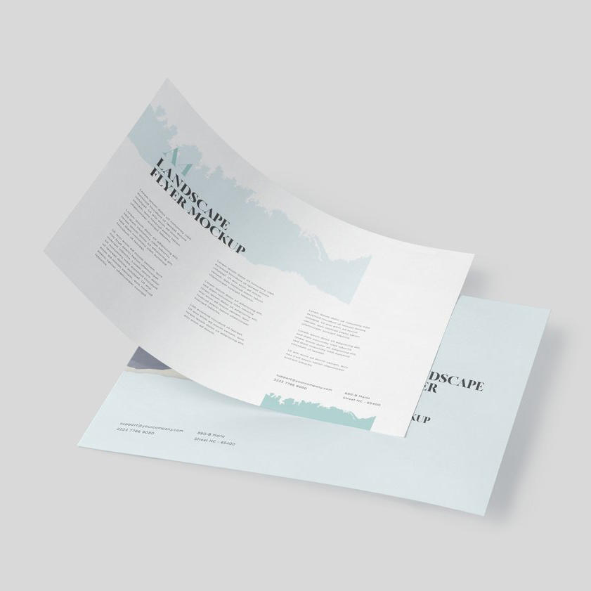 淡蓝色横版a4单页宣传单海报样机 (4)