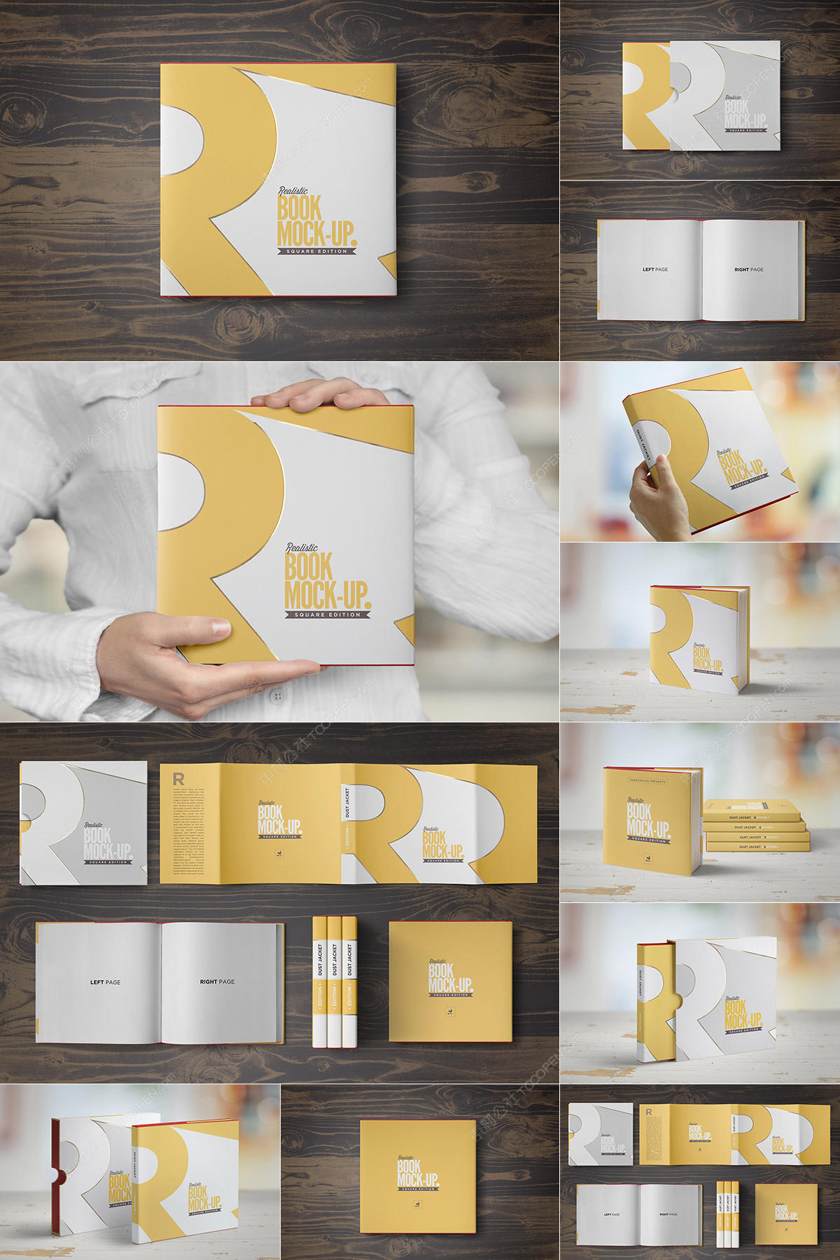 11款正方形全套画册书本封面设计样机
