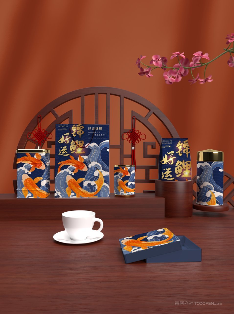 中国红国潮文创贺岁年货礼盒样机