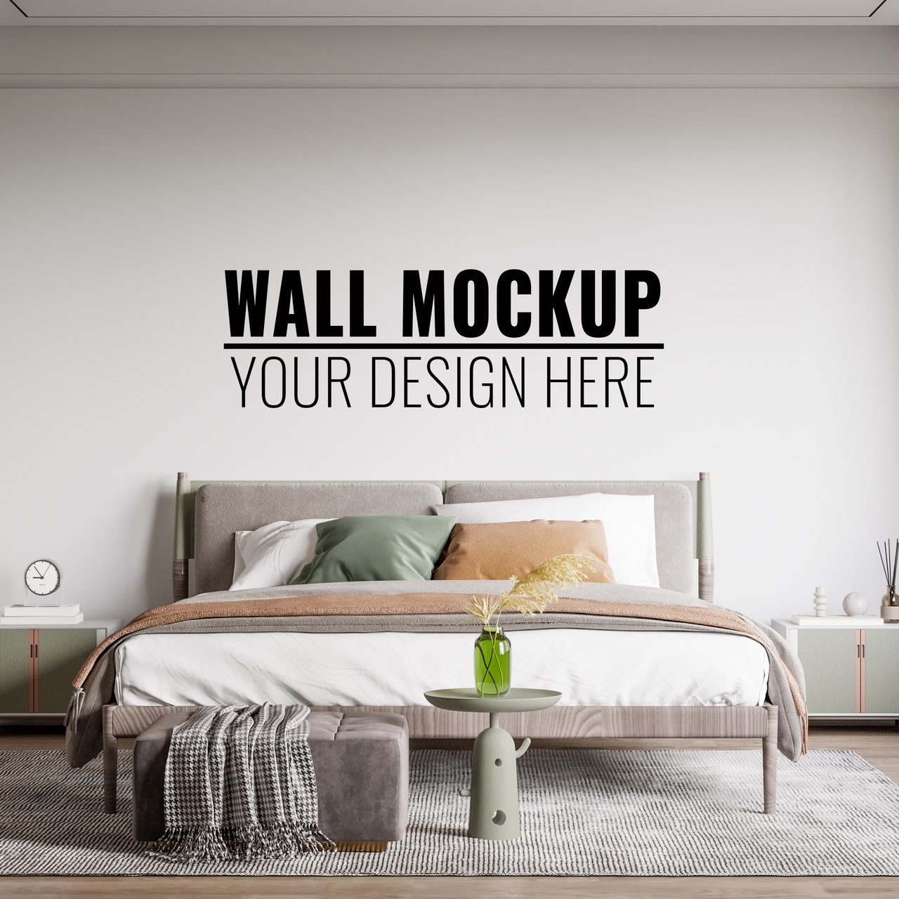 正视图卧室背景墙贴图样机