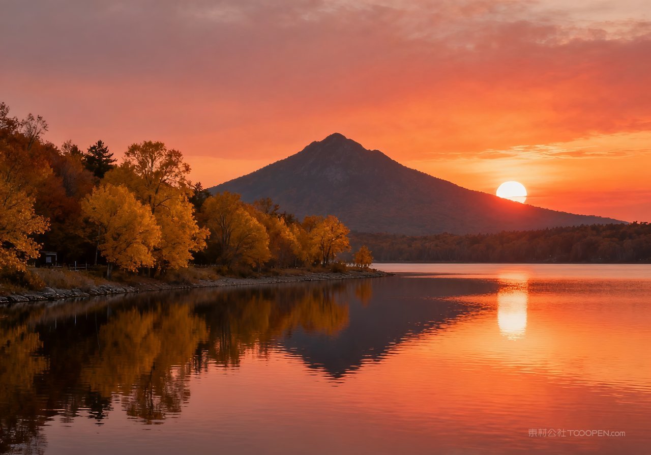 意境秋季青山天空湖泊山水山峰唯美