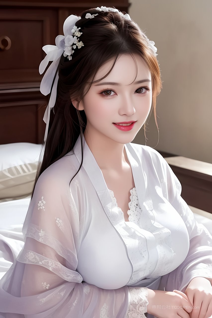 中式汉服装ai性感大胸美女室内照片